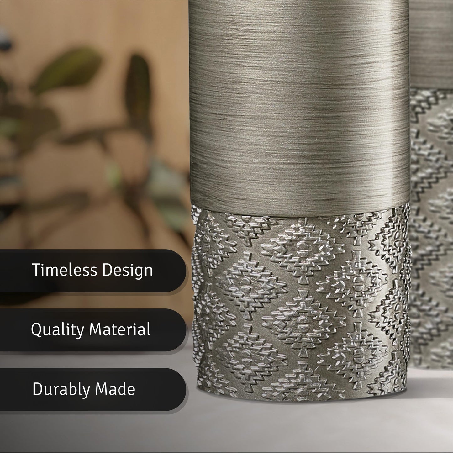 Creative Scents Dublin Silver Vases - Set of 3 Vases for Flowers, Decorative Vases, Farmhouse Decor, Premium Décor, Centerpiece Table Decorations for Your Kitchen, Bedroom, Office, Living Room
