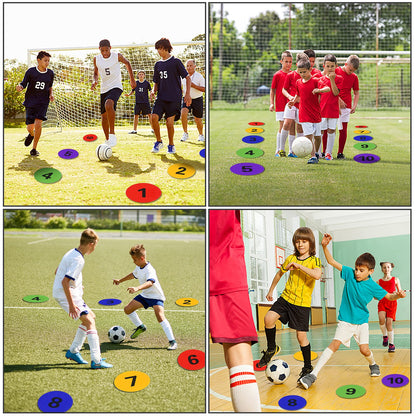 SIFENYU 9 Inch Numbered Poly Spots Spot Markers for Gym Floor with Numbers, 10 PCS Non Slip Rubber Floor Dots Flat Cones Agility Markers for Soccer Sports Training, Dance, Classroom Activities
