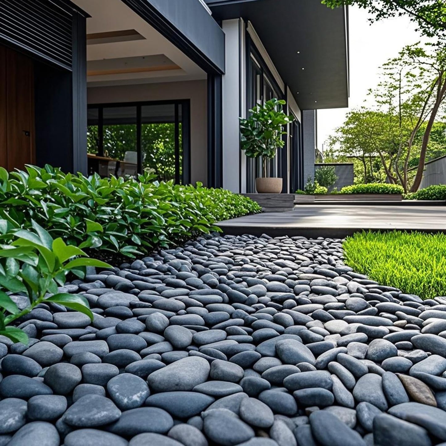 FANTIAN 5 lbs Black Pebbles for Indoor Plants, 1-2 Inch Stones Natural Decorative Black River Rocks for Planters, Painting, Aquarium, Outdoor Garden Landscaping, Walkways and Yards