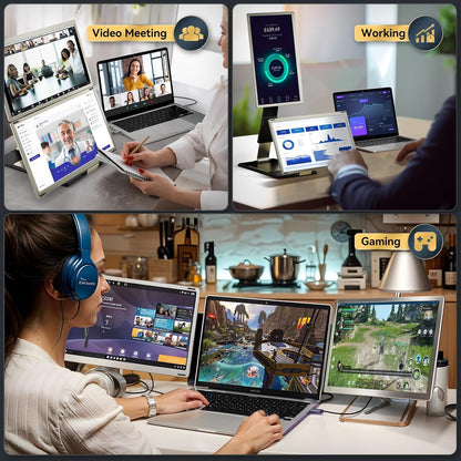 Teamgee S1 Dual Laptop Screen Extender — 14” FHD IPS Portable Monitor for 13–17” Laptops, USB-C/HDMI Plug & Play, Compatible with Windows, macOS & Android, Perfect for Hybrid Work & Travel