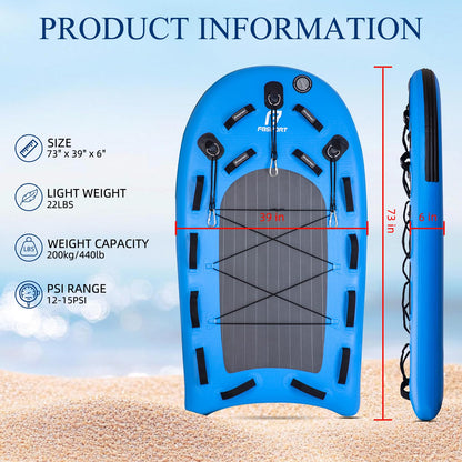 FBSPORT Inflatable Water Rescue Sled, Drop-Stitch PVC Rescue Board Floating Dock Platform Mat with Rapid Inflation, Portable 73"x39" Emergency Sled for Lakes, Oceans, Rivers, Surfing, Divers
