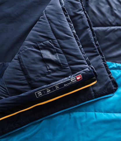 THE NORTH FACE Dolomite One 15F / -9C, 3-in-1 Insulated Sleeping Bag - Water Repellent, Rectangular Shape, Fleece Lined, Hyper Blue/Radiant Yellow-NPF, Long