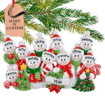 Personalized Large Family of 11 Ornament 2025 | Free 24h Customization | Laser Engraved Snowman Christmas Ornaments for Tree | Custom Gift Wrapped Festive Holiday Keepsake for Eleven Persons