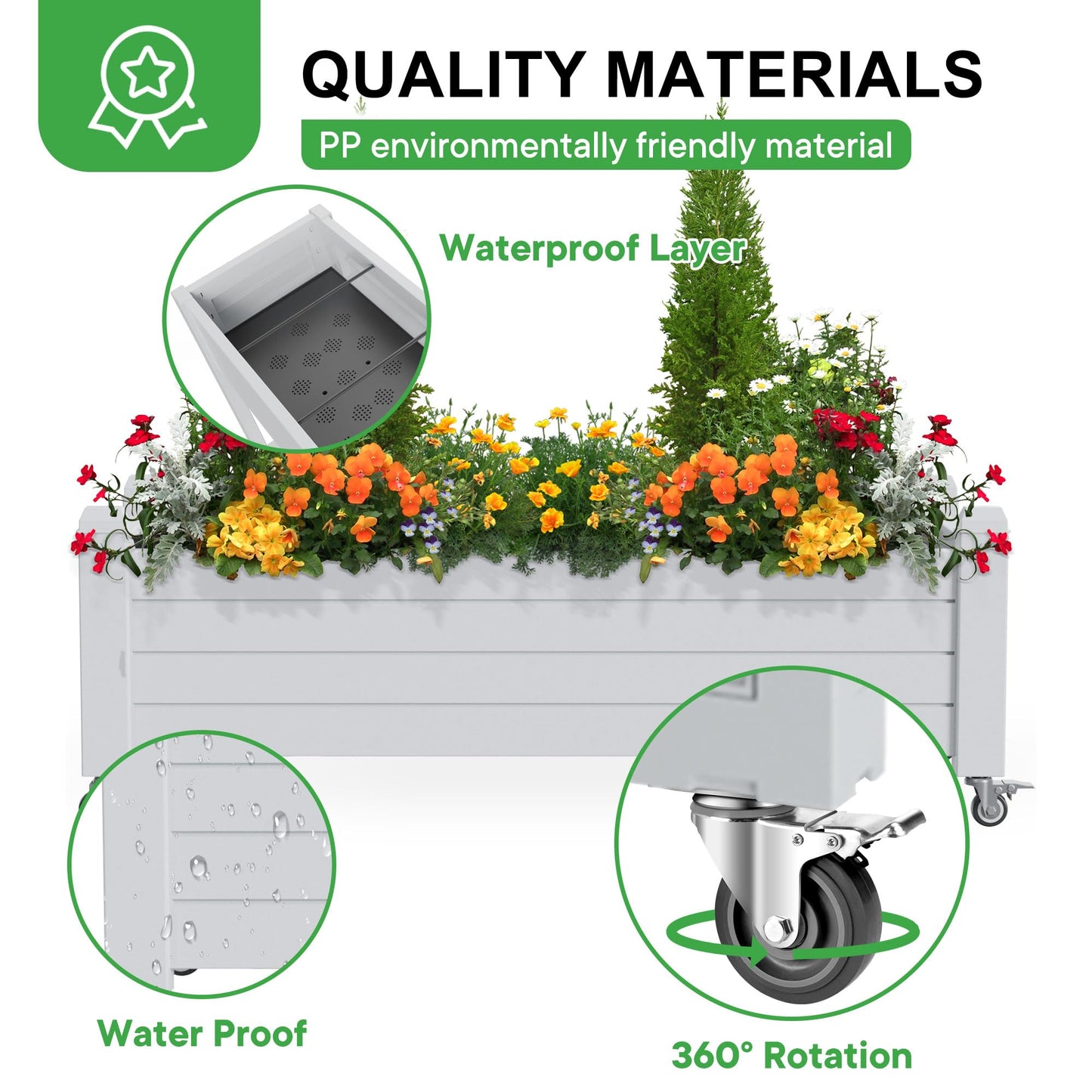 GYMHILL Elevated Raised Garden Bed with Wheels, Outdoor Large Resin Patio Planter Box Stand Divisible with Drain Plug,Water Monitor for Plants Vegetables Flowers Fruits(Ashen)