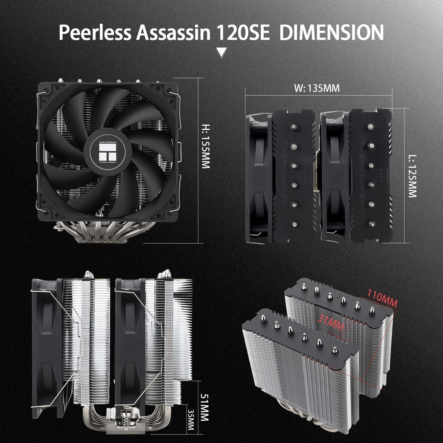 Thermalright Peerless Assassin 120 SE CPU Air Cooler,PA120 SE,6 Heat Pipes Cpu cooler,Dual 120mm TL-C12C PWM Fan,Aluminium Heatsink Cover,AGHP Technology,for AMD AM4/AM5 Intel 1851/1700/1150/1200