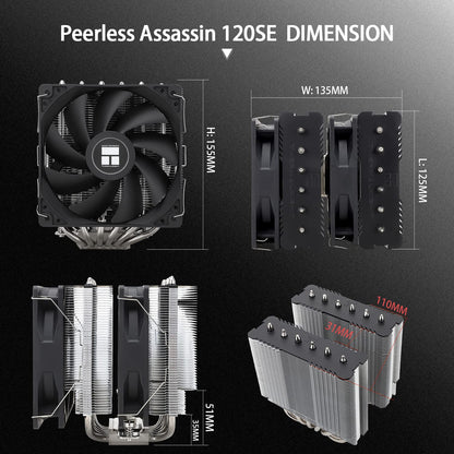 Thermalright Peerless Assassin 120 SE CPU Air Cooler,PA120 SE,6 Heat Pipes Cpu cooler,Dual 120mm TL-C12C PWM Fan,Aluminium Heatsink Cover,AGHP Technology,for AMD AM4/AM5 Intel 1851/1700/1150/1200