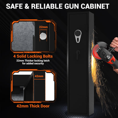 GarveeLife Heavy Duty Rifle & Pistol Safe with Quick Access Fingerprint Lock & Digital Backlit Keypad | Removable Shelves, Pistol Pockets, Dual Alarm | Home Security Gun Cabinet for Shotguns
