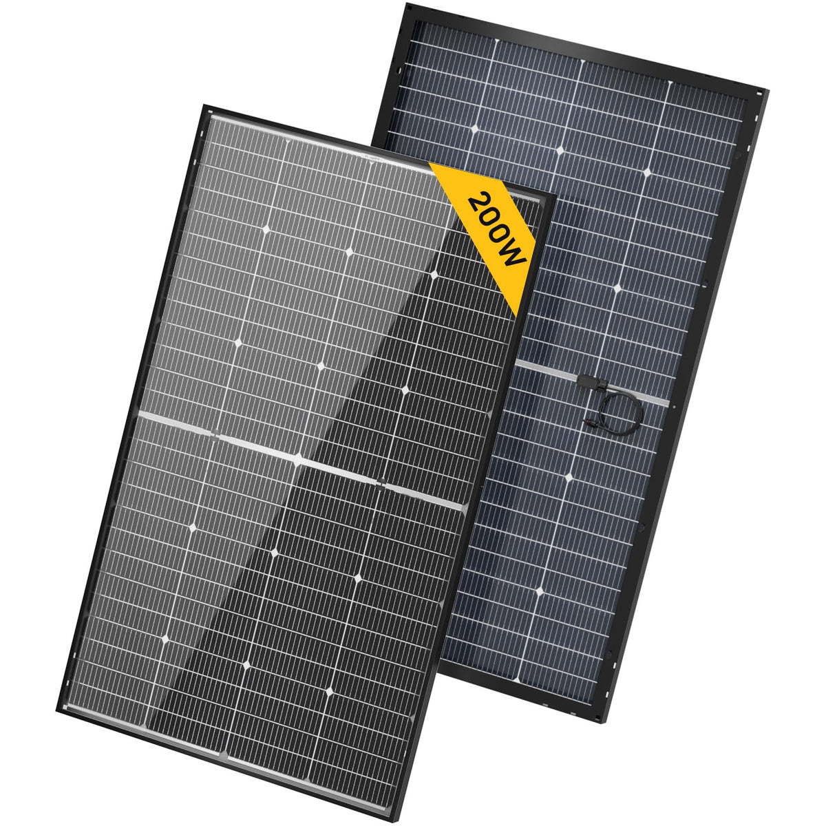 BougeRV 12V N-Type 16BB 200W Bifacial Solar Panel, 12V 200 Watt Solar Panel, for RV Camping Boat Marine Log Cabin Roof, Black Frame (1PCS)