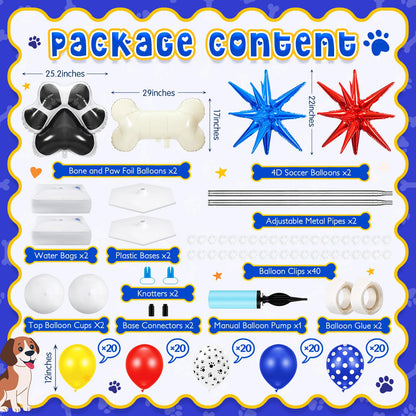 Kasyat 2 Sets Dog Paw Balloon Column Stand Kit Red Yellow Blue Paw Print Polka Dot Bone Shaped Balloon Arch Garland Kit with Stand for Dog Birthday Decorations Puppy Men