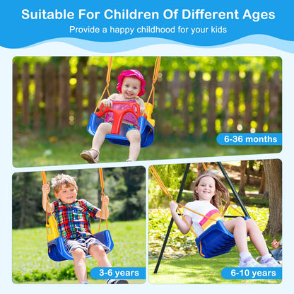 CYFIE Swing Sets for Backyard, 7-in-1 Kids Swing Set and Saucer Swing, Outdoor 440lbs Heavy Duty Metal Frame Stand, Basketball Hoop and Soccer Goal, Toddler Playset for Backyard, Playground