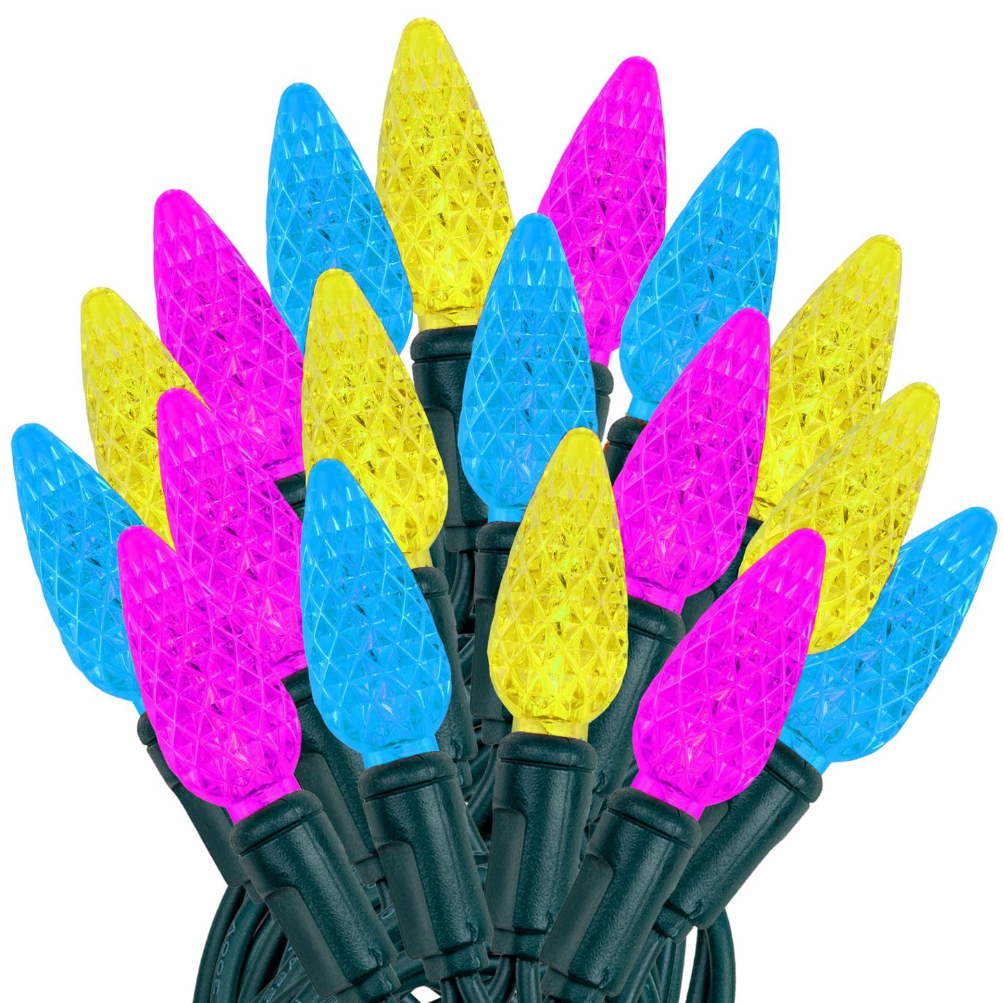 Novelty Lights 24FT 70 LED C6 Easter String Lights - Outdoor Spring Tree Commercial Grade Decorations (Yellow/Teal/Pink)