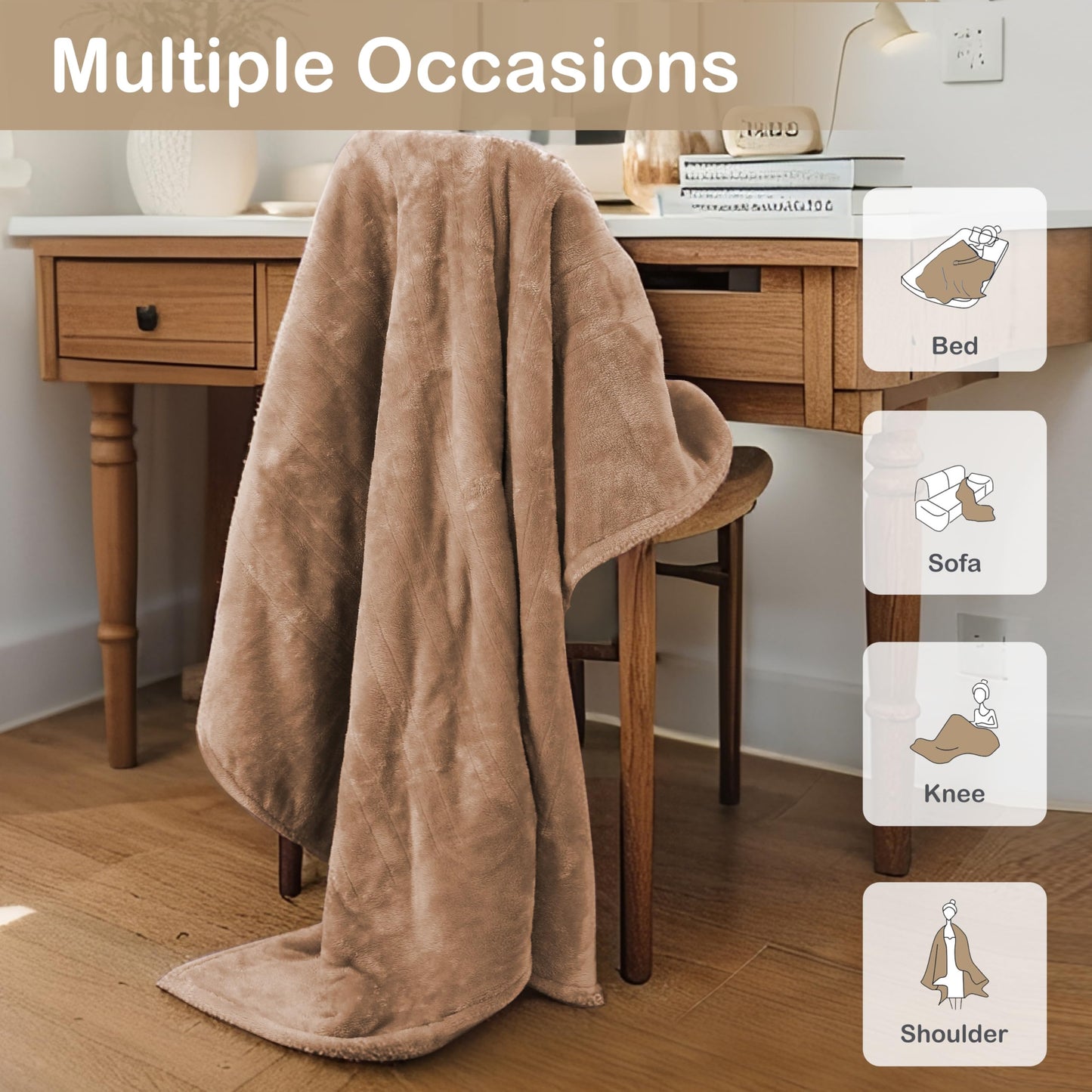 Electric Heated Blanket Full Size 72"x84", Cozy Large Oversized, 5 Heating Levels & 10 Hours Auto Off, Cozy for Bed, Sofa, & Office, Machine Washable, Purple