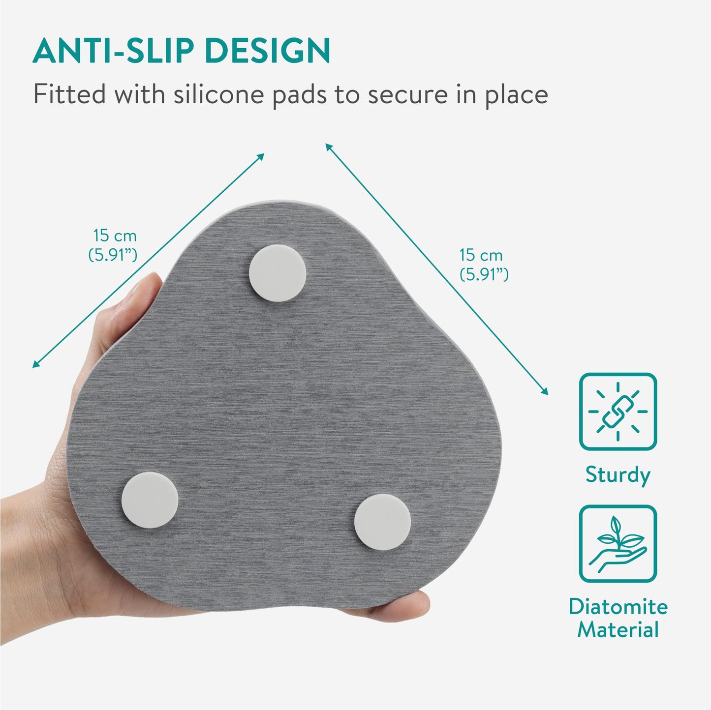 Navaris Diatomaceous Earth Tray Small Set - Trays for Kitchen Soap Bathroom Sink - Water Absorbent Diatomite Pads - Stone Coaster Quick Dry - Gray