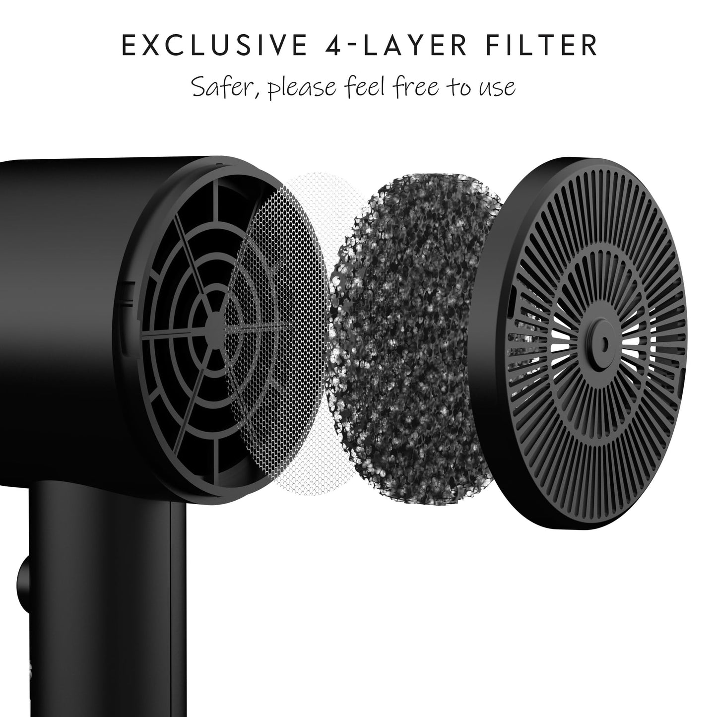 AINA Hair Dryer with Diffuser, Blow Dryer for Women | Advanced Ionic Technology, Ceramic Coating | Cold Shot Features Turbo Heat for Fast Drying and Shine 230v~ (Vader Black)