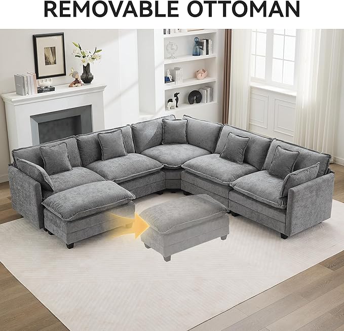 113'' V Shaped Cloud Sectional Sofa, Oversized Deep Seat Couches