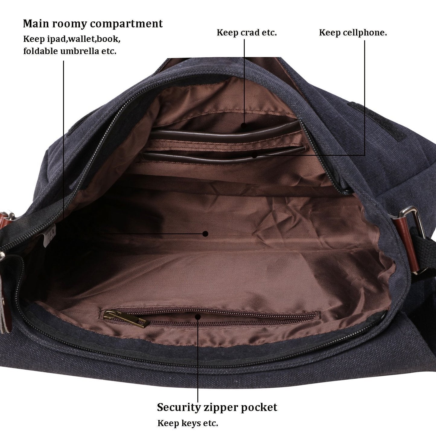 Laptop Bag 14 inch Mens Vintage Casual Fashion Canvas Messenger Bags Briefcase Crossbody Single Shoulder Bag ipad Bag Book Bag Satchel School Bag (Black)