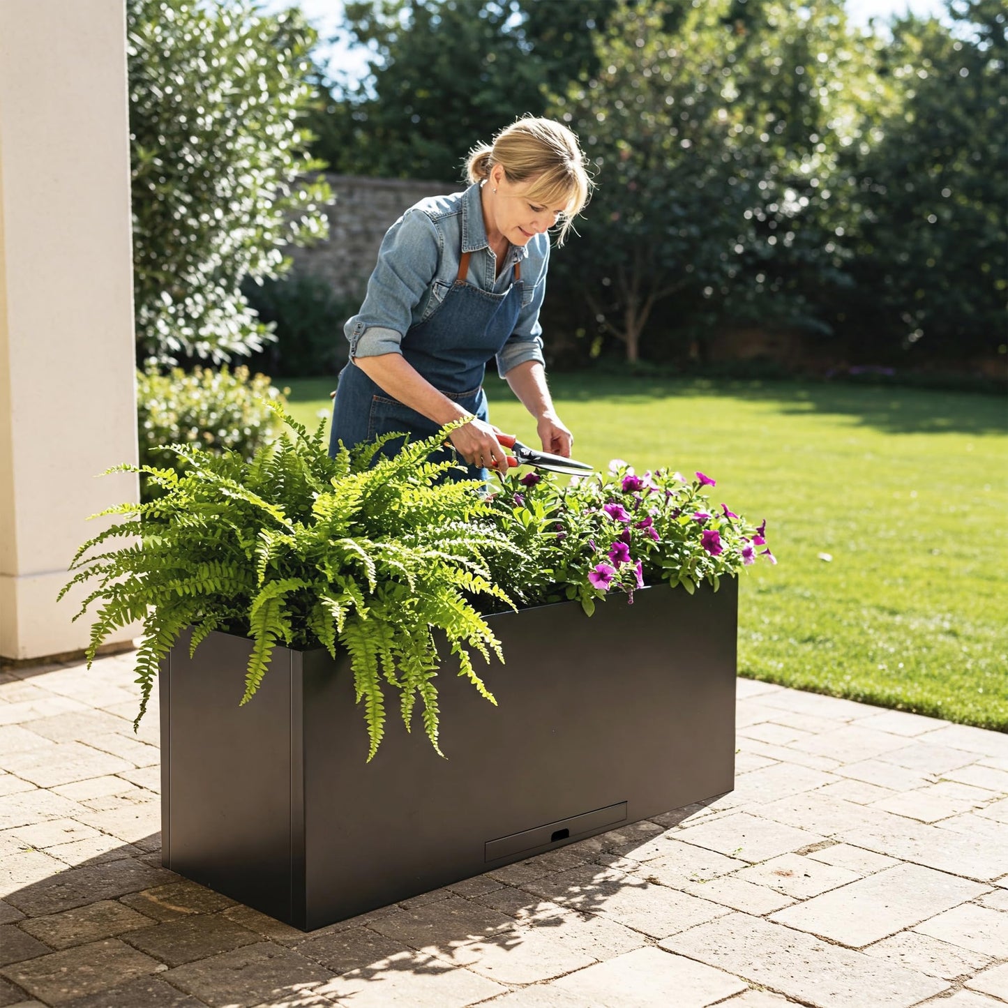 Greens Word Large Galvanized Steel Planter Box for Indoor/Outdoor Use – 36.2" L x15.7 W x12.2 H, Black Powder Coated Heavy-Duty Metal Flower Pot