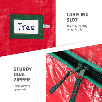 Zober Christmas Tree Storage Bag - Fits 7.5 Ft Artificial Trees - Plastic, Waterproof Christmas Tree Bag For Storage Box For Xmas - Strong, Durable Handles - Label Card Slot - Red
