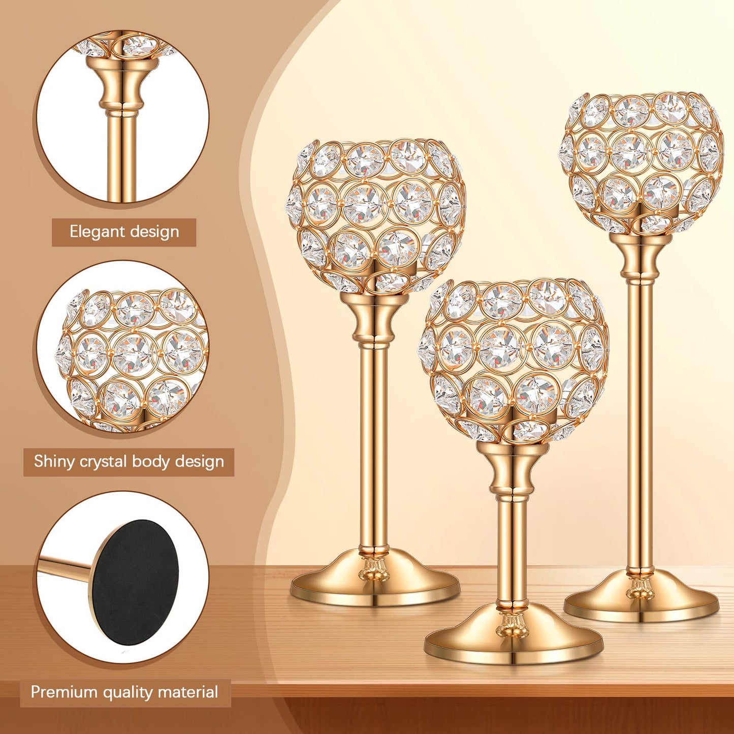 Qunclay 18 Pieces Crystal Candle Holders Bulk Candle Stick Holder Centerpieces for Table Wedding Centerpieces Crystal Decorative Tealight Dining Table Decor for Party(Gold)