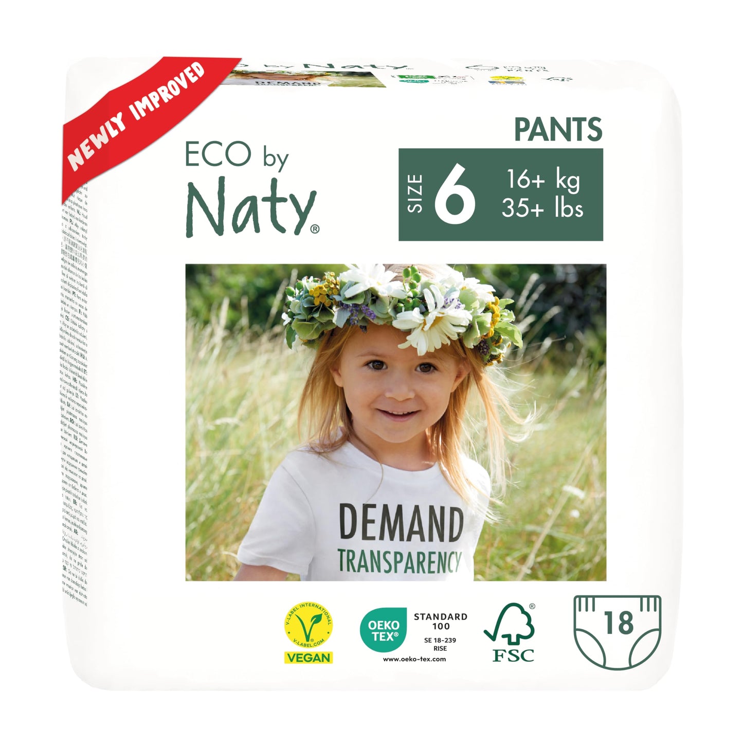 Naty Nappy Pants - Hypoallergenic and Chemical-Free Pull Ups, Highly Absorbent and Training Nappies for Boys and Girls (Size 6 – 18 Count)