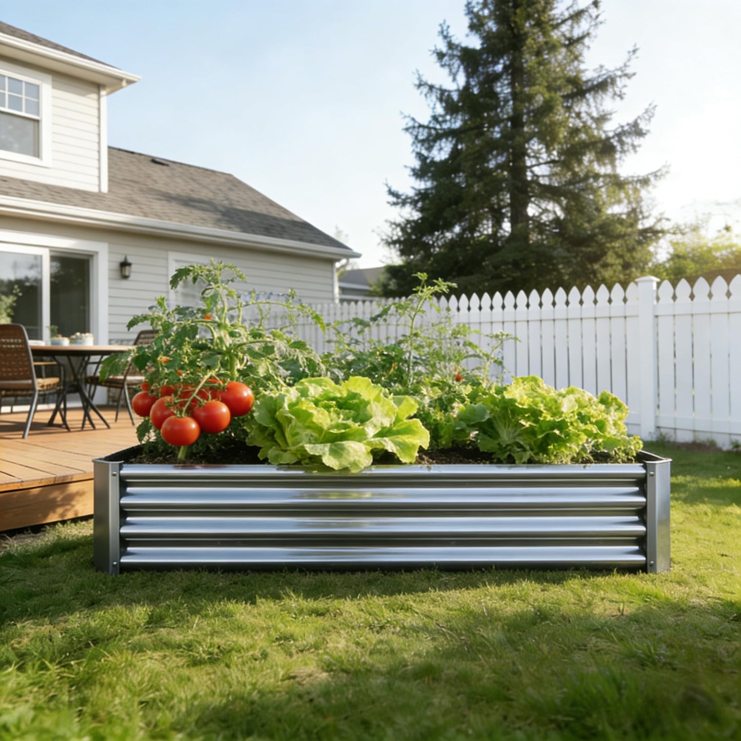 VERFARM Metal Galvanized Raised Garden Bed Kit, 4 x 2 x 1 ft Galvanized Steel Raised Garden Planter Box Outdoor with Open Base for Growing Vegetables/Flowers/Herbs/Fruits/Succulents, Rectangle, Silver