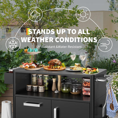Heavy Duty Outdoor Grill Cart with Stainless Steel Prep Table, Lockable Wheels, Spacious Storage Cabinet, and Island Table Design for Patio or Kitchen Use