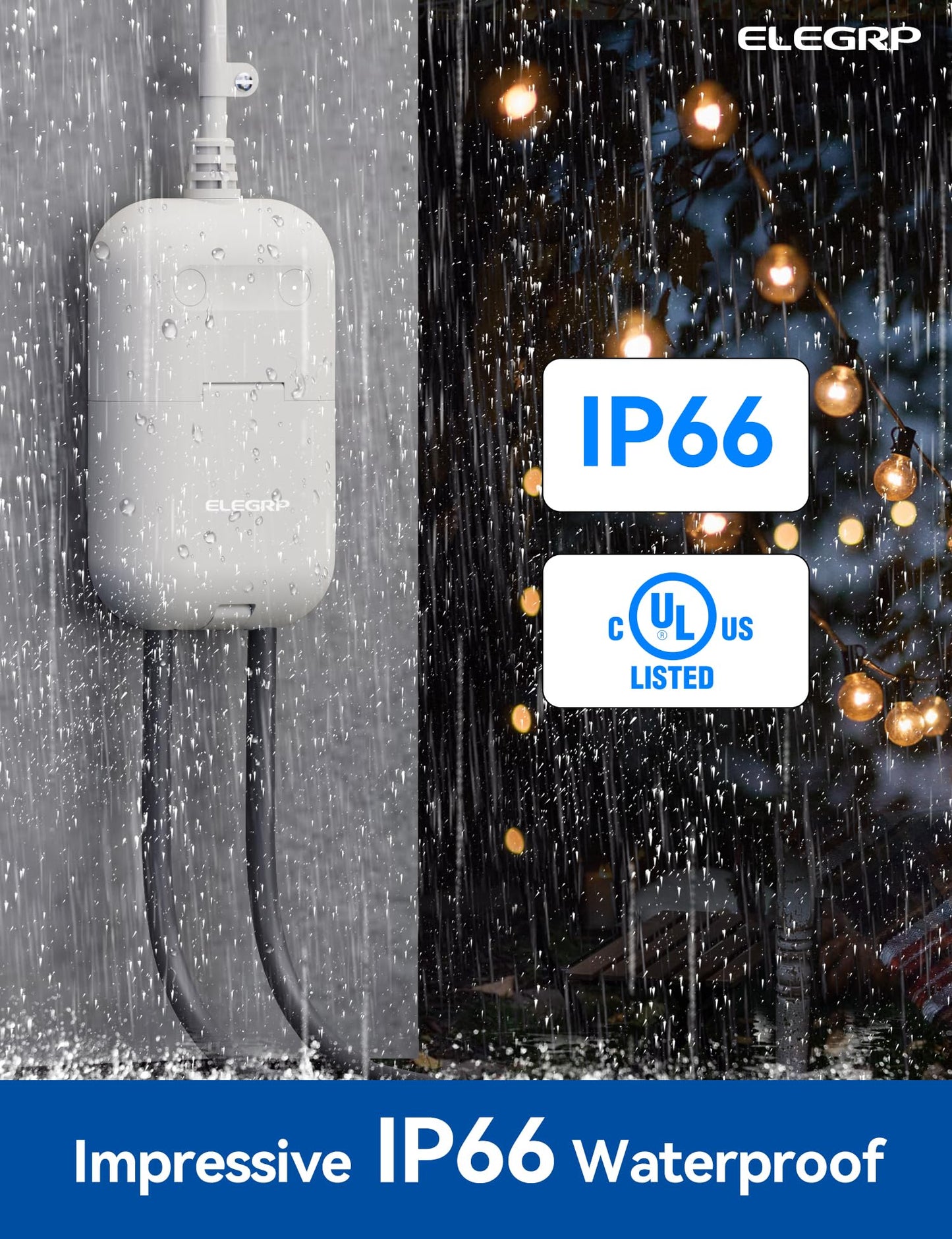 ELEGRP PQR20 Outdoor Smart Plug Waterproof IP66, WiFi Plug with 2 Individually Sockets, Compatible with Alexa & Google Assistant, Smart Outdoor Outlet for String Lights, UL Certified, 2 Pack, Black