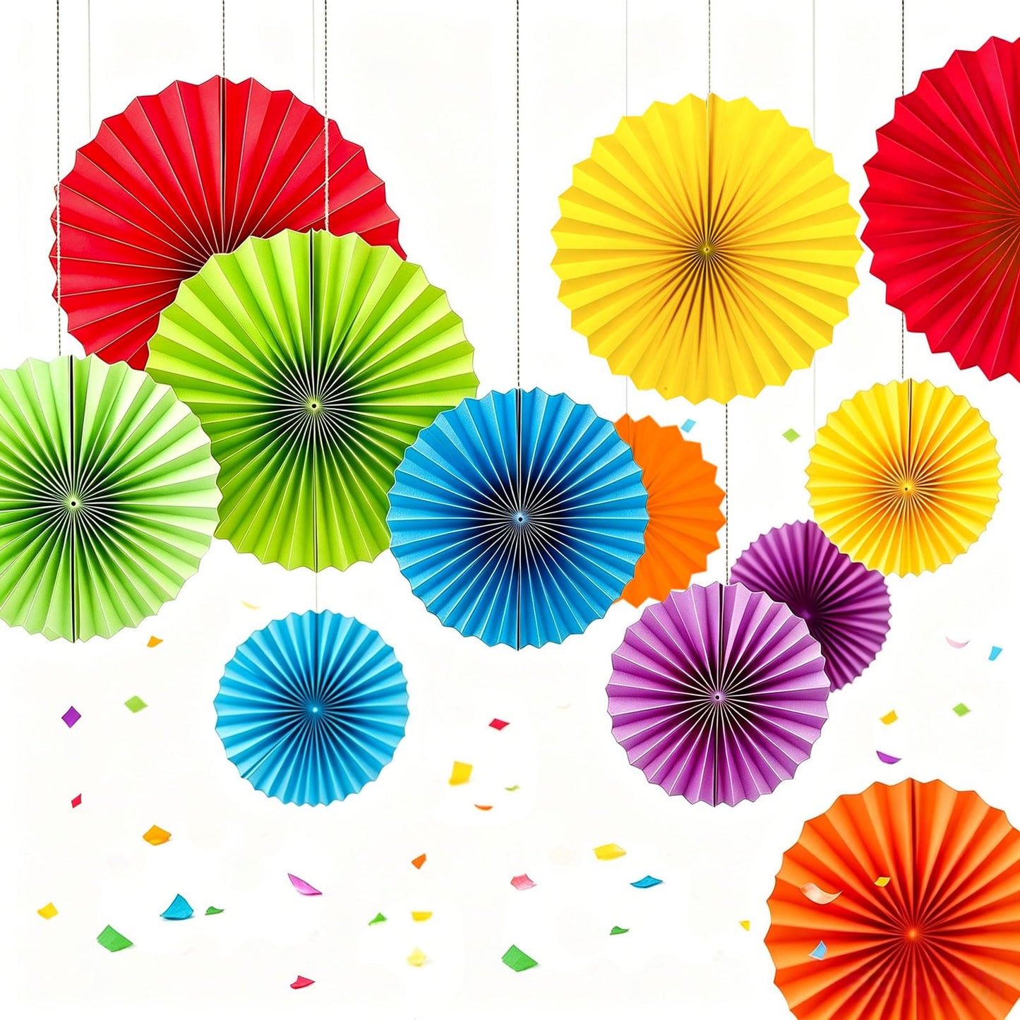 AimtoHome Rainbow Paper Round Fan Decorations,Vibrant Red Green Yellow Blue Orange Purple Hanging Fans, Fiesta Party Decor, Wedding Birthday Backdrop, Back to School Decor, Set of 12, 10", 12"