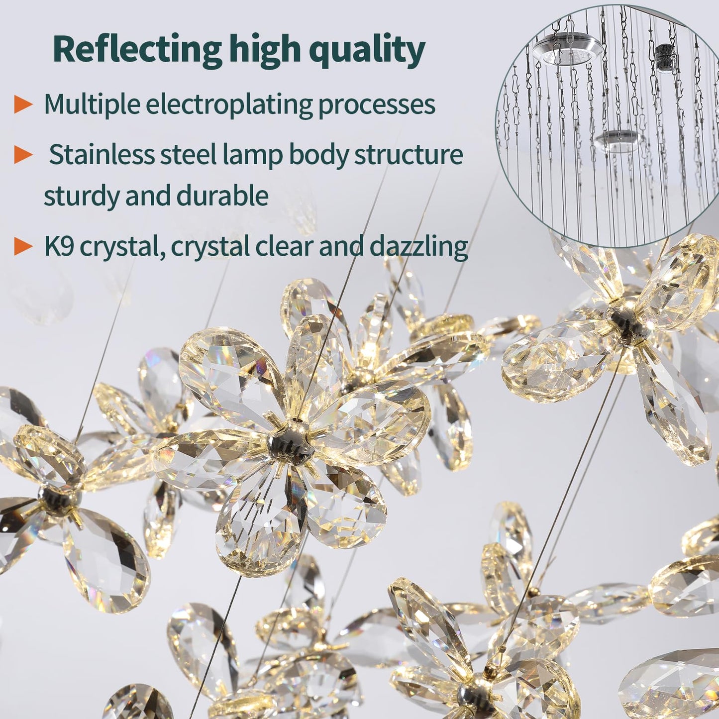 HAILUNBAO Rectangle Modern Dining Room Chandelier Kitchen Island K9 Crystal Raindrop Chandelier Sliver Linear Flower Chandelier for Dining Room Rain Drop Bling Lamps Kitchen Chandeliers Over Island