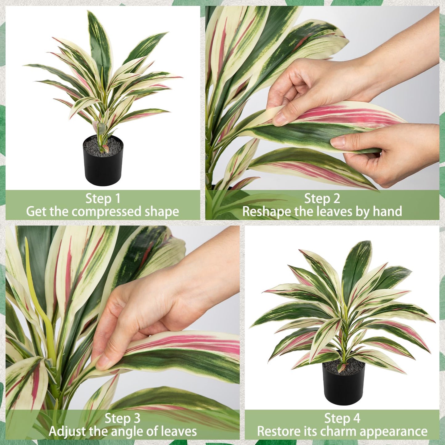 Oairse Artificial Plants Indoor with Pot, 18" Fake Potted Plants Medium Artificial Dracaena Plant in Black Pot Faux Tropical Plants for Bathroom Living Room Office Desk Shelf Decor