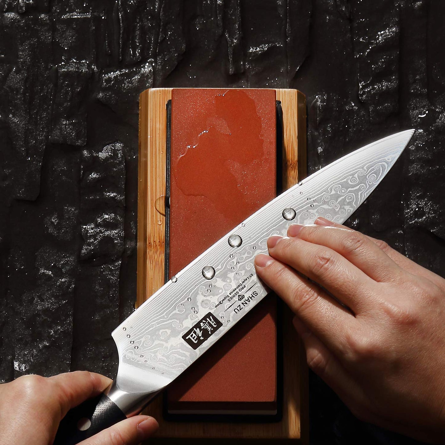 SHAN ZU Sharpening Stone, Whetstone with Angle Guide Non-Slip Bamboo Base grit 1000/6000 Knife Sharpeners, Professional 2-in-1 Wetstone