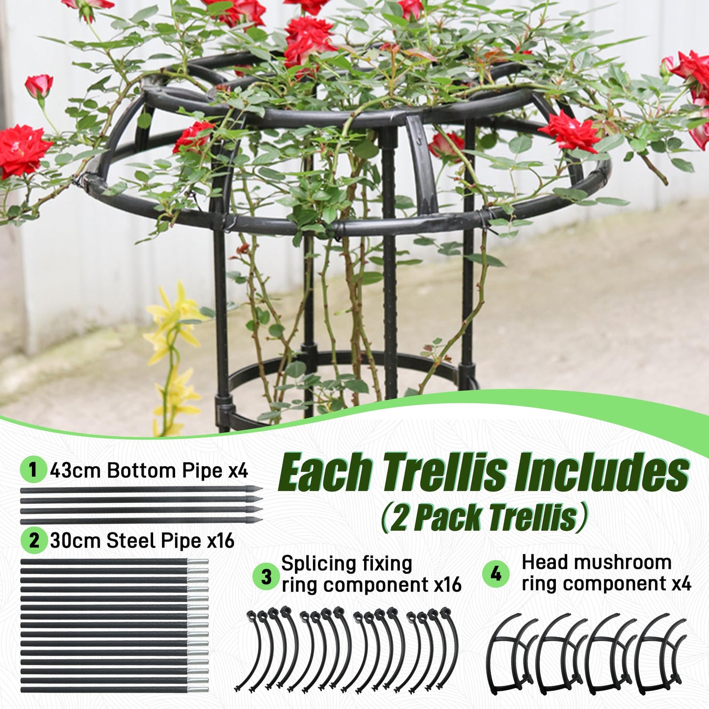 Quibbay Garden Trellis for Climbing Plants Outdoor, 65 Inch Mushroom Top Trellis for Climbing Plants, Plant Trellis Support for Potted Plants Climbing Vine Rose Clematis Vegetable Trellis, 1 Pack