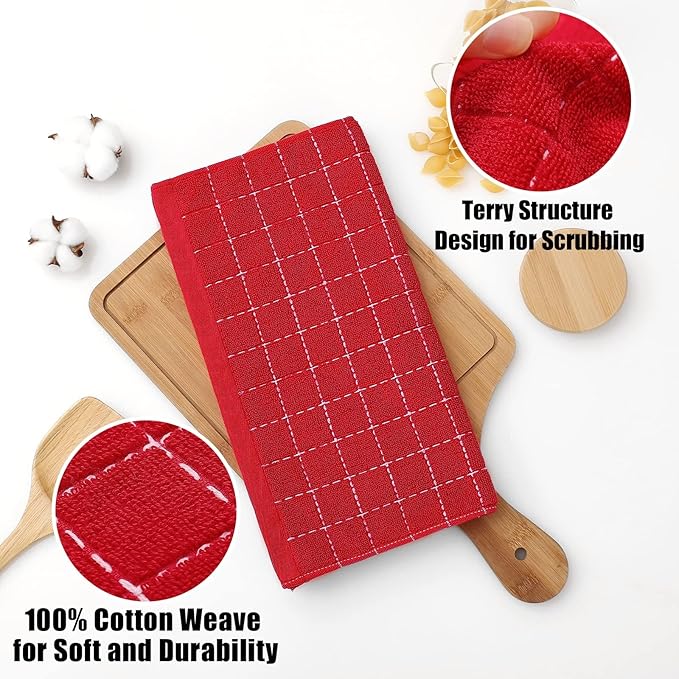 Homaxy 100% Cotton Terry Kitchen Towels, Checkered Designed, Soft and Super