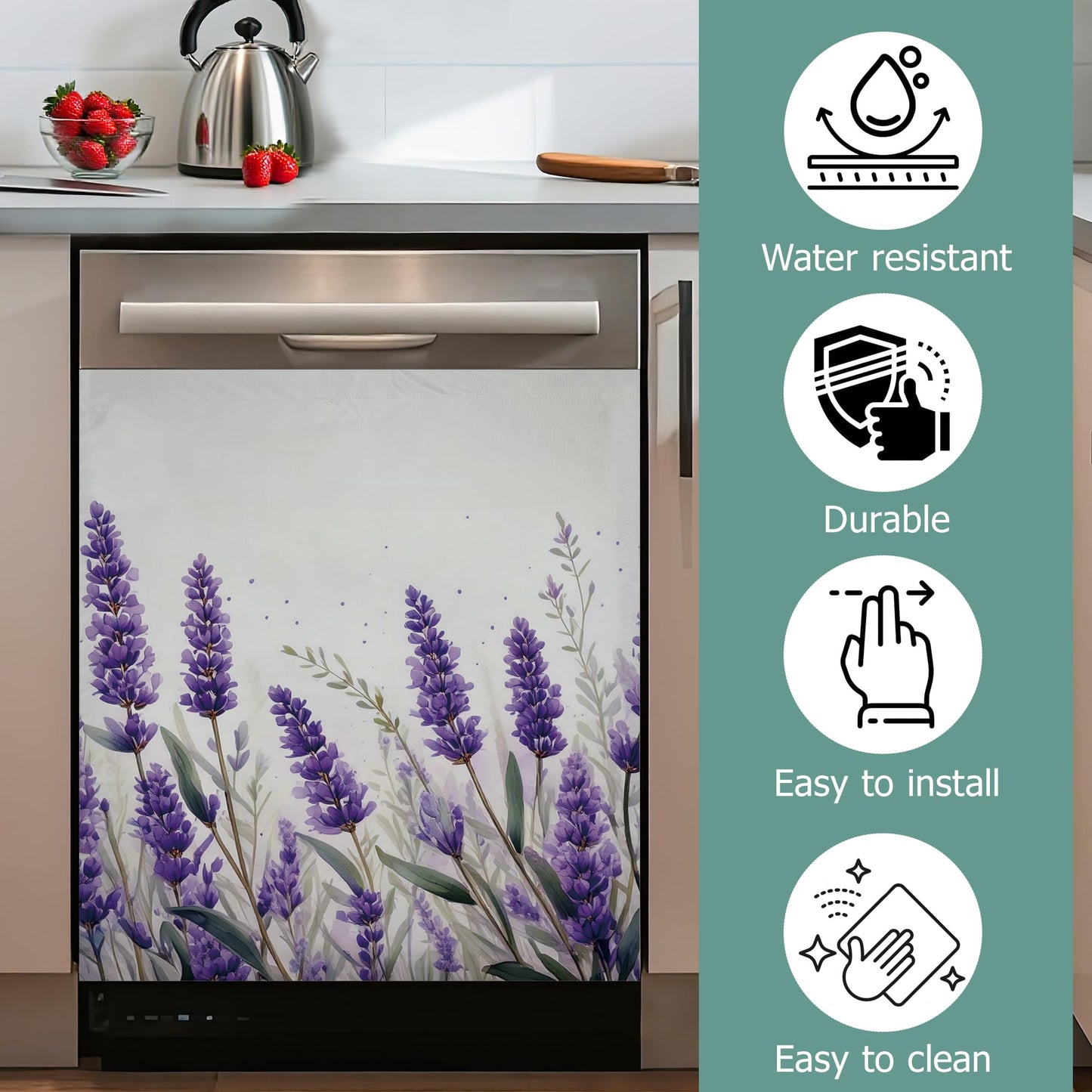 Purple Lavender Dishwasher Magnets Decorative Cover,Summer Floral Waterproof Magnetic Dishwasher Cover Panel,Refrigerator Magnet Cover for Kitchen Home Decor 23x26 Inch