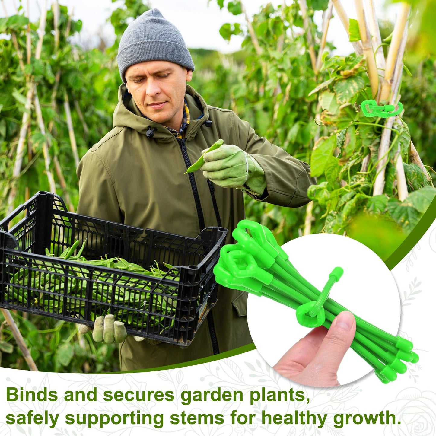 M METERXITY 12-Pack Adjustable Plant Ties, 3inch/7.62cm Silicone Flexible Multi-Function Sturdy Garden Twist Tie for Plant Support/Tree/Shrub/Vine, Reusable Support Twine [Green]