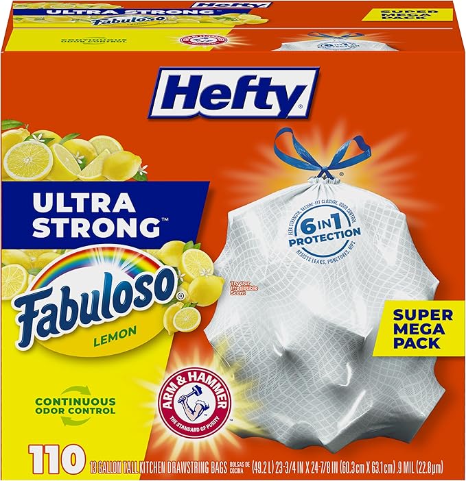 Hefty Ultra Strong 13 Gallon Trash Bags, Tall Kitchen Trash Bags 13 Gallon Size
