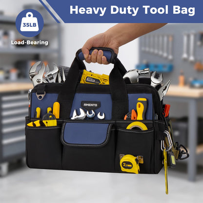 Amento 16-Inch Heavy Duty Tool Bag, 22 Pockets Empty Tool Box Organizer Storage, Soft Tote Toolbox Organization Portable Handle Carrying Work Toolbag, Father Day Gifts Men Electrician Mechanic, Blue