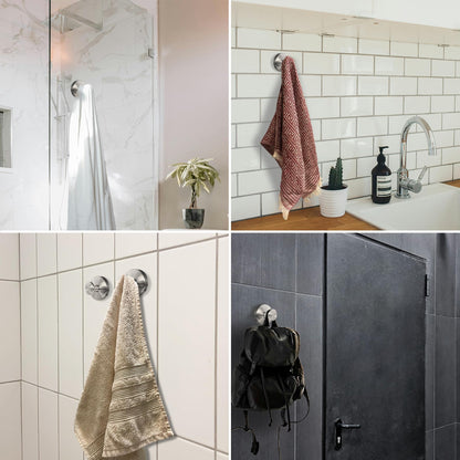 Welsa Suction Cup Hooks for Shower - 2 Pack, Matte Black - Stainless Steel, Strong Suction, No Drill, Removable Hanger, Tile Bathroom Kitchen Wall, Glass Door, Mirror Hook Hanging Robe, Towel Holder