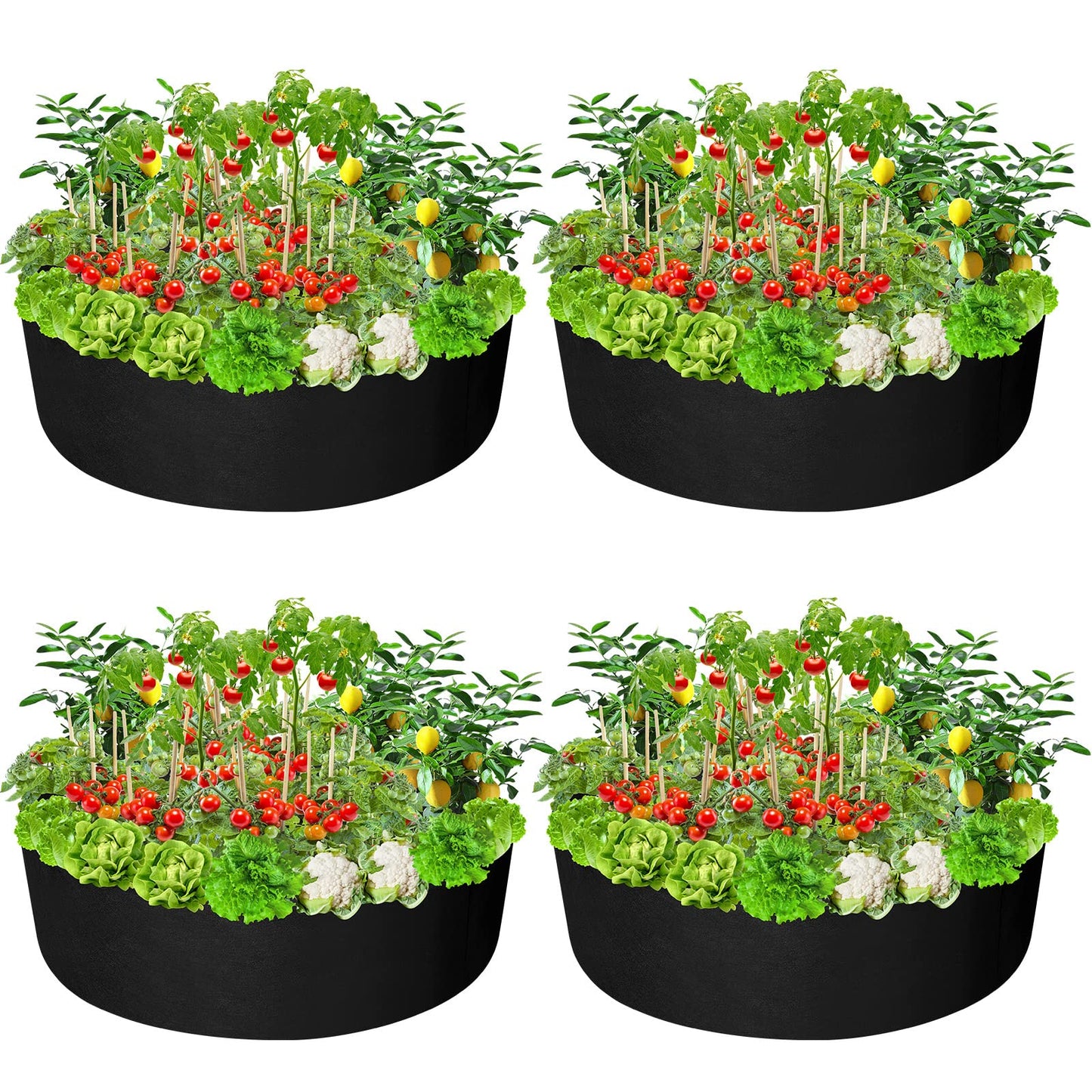 Zhehao 4 Pcs 100 Gallon Fabric Raised Planting Bed Round Garden Grow Bags Heavy Duty Breathable Fabric Raised Planter Container for Gardening Vegetables Herbs and Plants Outdoor