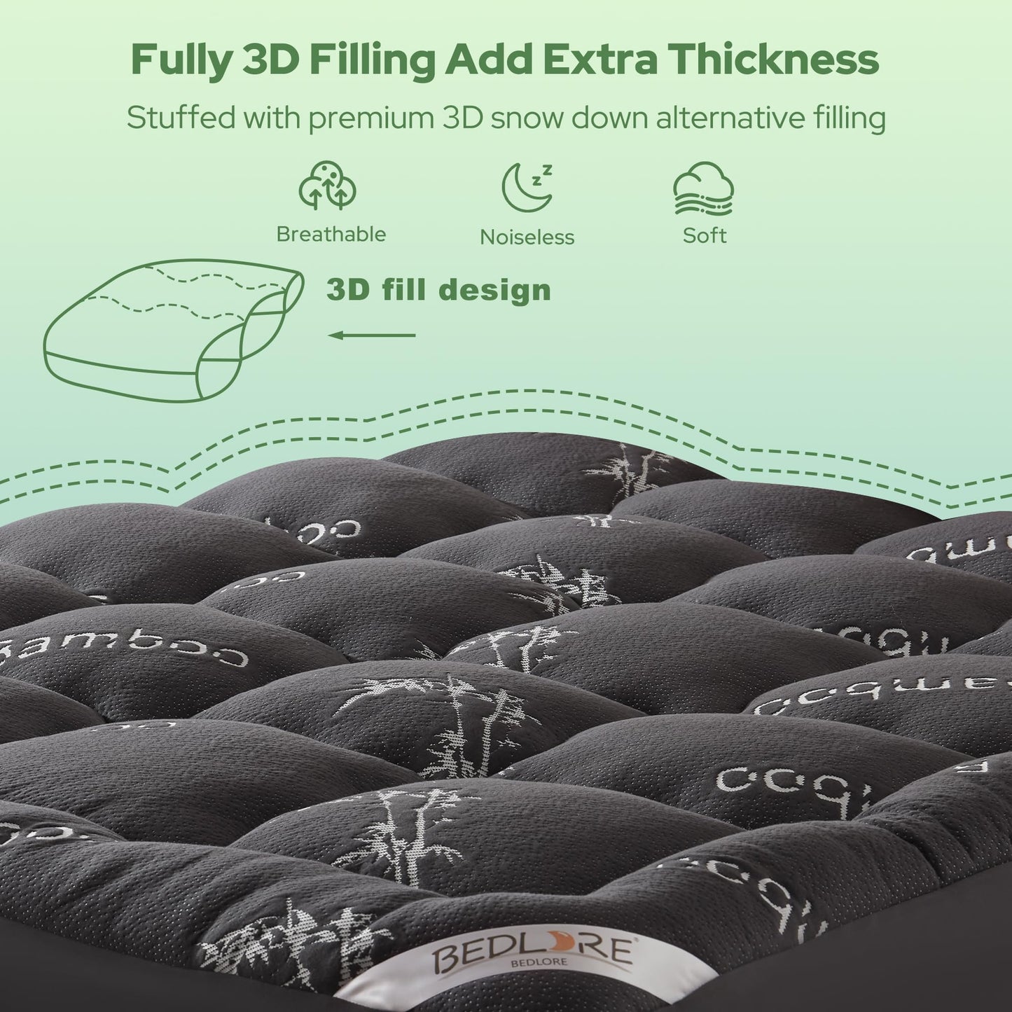 BEDLORE Twin Mattress Topper Viscose Derived from Bamboo, Thick Pillow Top Mattress Pad with Stretchable Pockets for 6"-15" Mattress, Soft Breathable Mattress Topper for Back Pain Relief(Dark Gray)