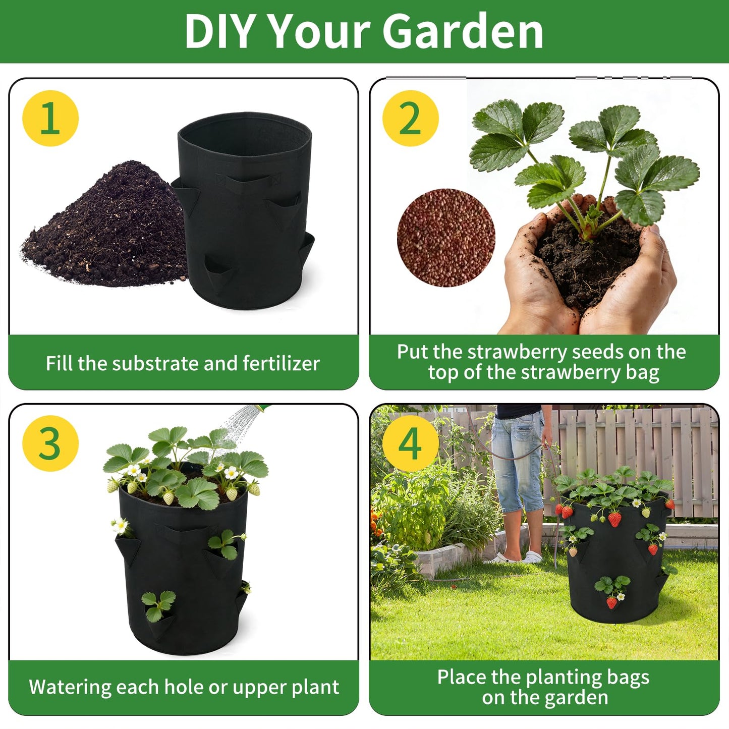 iwreaiy 10 Gallon Strawberry Grow Bags Fabric Plant Pots Gardening Bags for Plant Nursery Bag Tomato Strawberry Vegetable Planting Bag