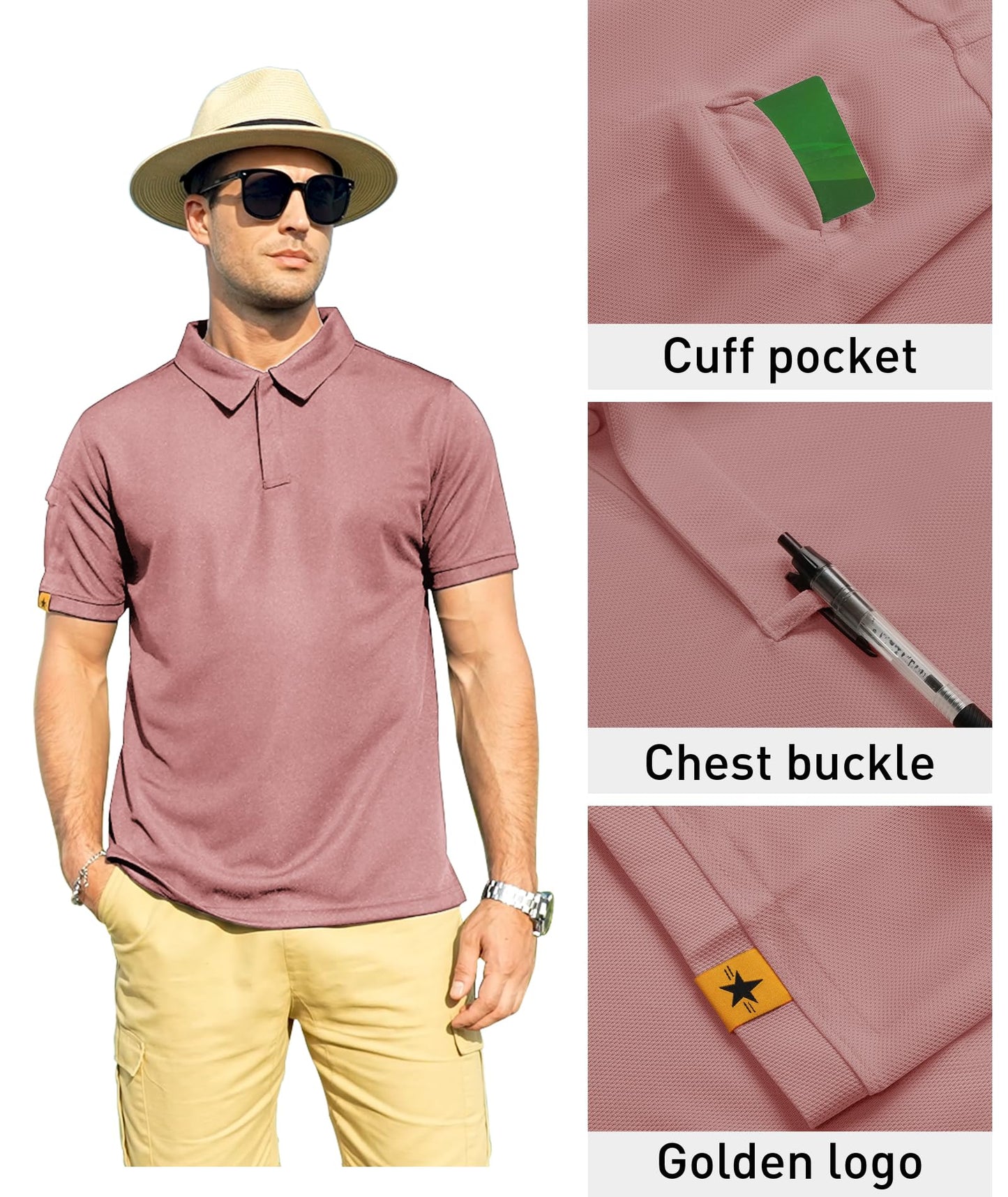 ZITY Mens Polo Shirt Short Sleeve Sports Tactical T-Shirt Athletic Golf Polos Daily Casual Stylish Collared Shirts for Men Ash Pin Medium