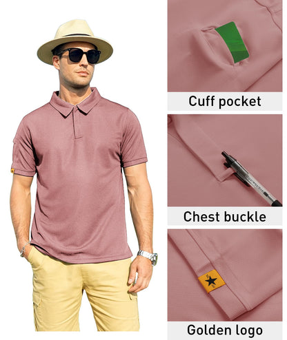 ZITY Mens Polo Shirt Short Sleeve Sports Tactical T-Shirt Athletic Golf Polos Daily Casual Stylish Collared Shirts for Men Ash Pin Medium