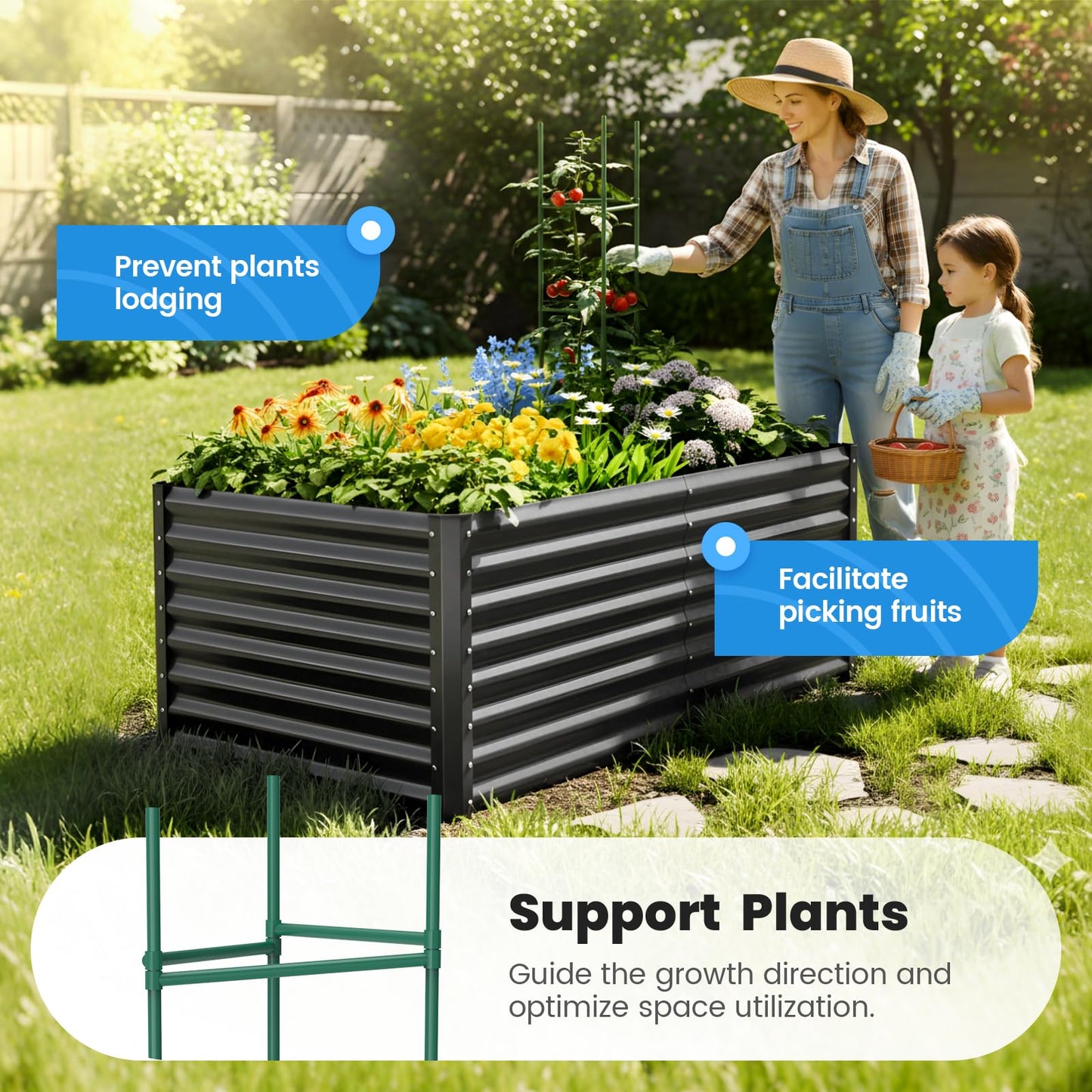 Quictent Galvanized Raised Garden Bed 6x3x2 Ft Metal Planter Box Bottomless for Backyard Outdoor, Include 1 pc Tomato Cage (Dark Gray)