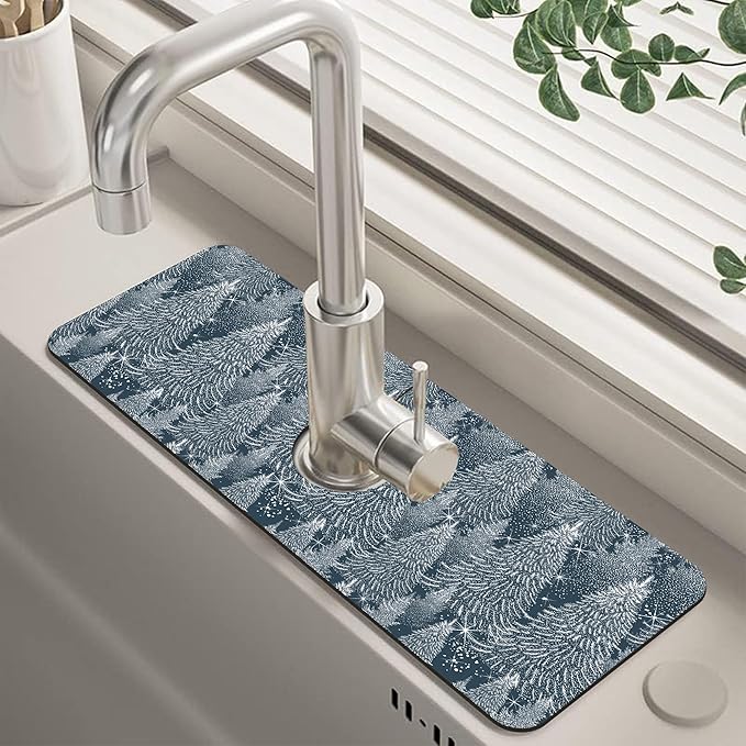 Christmas Forest Sink Faucet Absorbing Mat Pine Spruce Sink Splash Guard Faucet