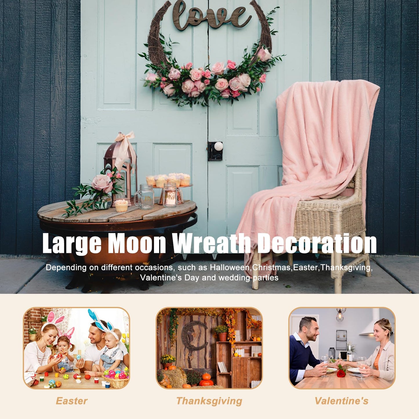 Temfmy Moon Wreath - 14 Inch Crescent Moon Natural Grapevine Wreaths Base - DIY Half Moon Shaped Wreath Making Supplies for Decor - 3 Pack
