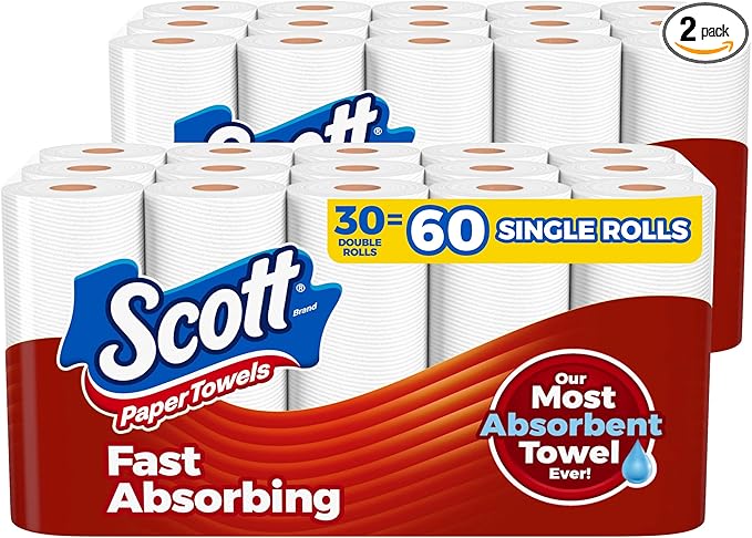 Scott Paper Towels, Choose-A-Sheet, 30 Double Rolls = 60 Regular Rolls