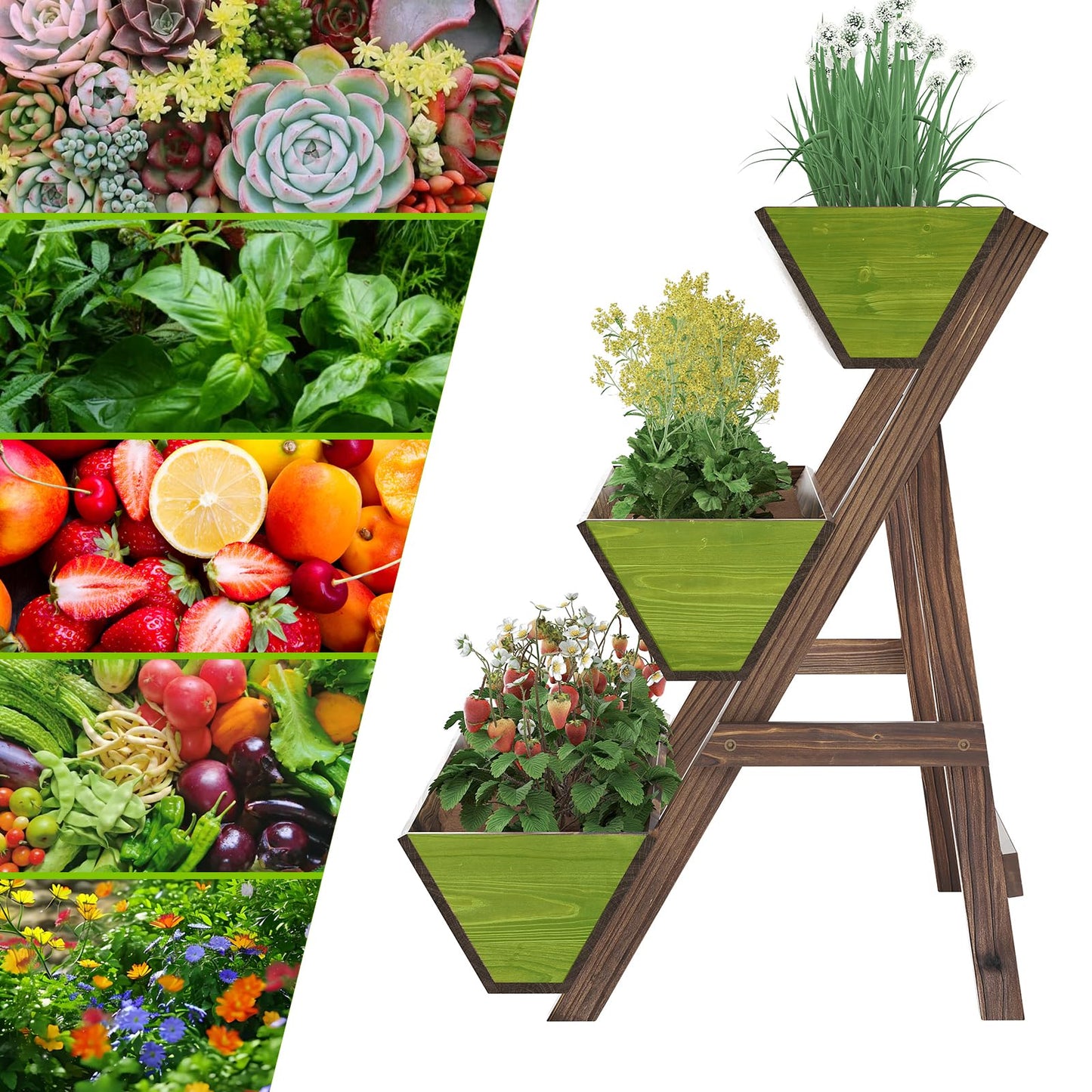 Dawnyard 3-Tiers Wooden Raised Garden BedPlanter Box Gardening Outdoor Planter Box Patio Kit Tiered Planter Box Vertical Garden Planter Wood Plant Stand for Patio, Balcony, Freestanding (Carbonized L)