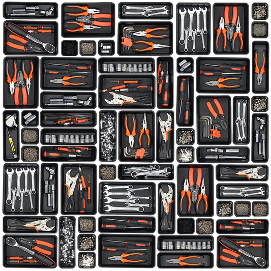 Giklux 45 Pack Tool Box Organizer Tray Divider, Toolbox Desk Drawer Organizer,Garage Organization Storage for Rolling Tool Chest Cart Cabinet Workbench Workshop Small Parts Widget Tool Organizer Black