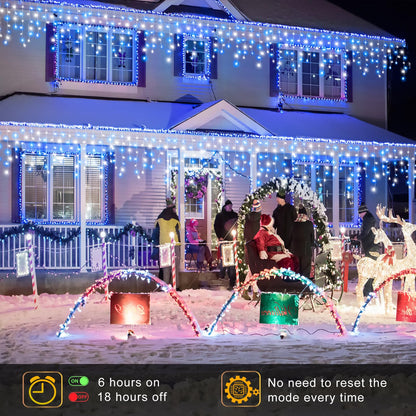 Icicle Lights for Outside - 33FT 400 LED Icicle Christmas Lights Outdoor with 75 Drops 8 Modes Timers, Waterproof Connectable Hanging Lights for Indoor Roof Yard Xmas Decorations, Blue and White